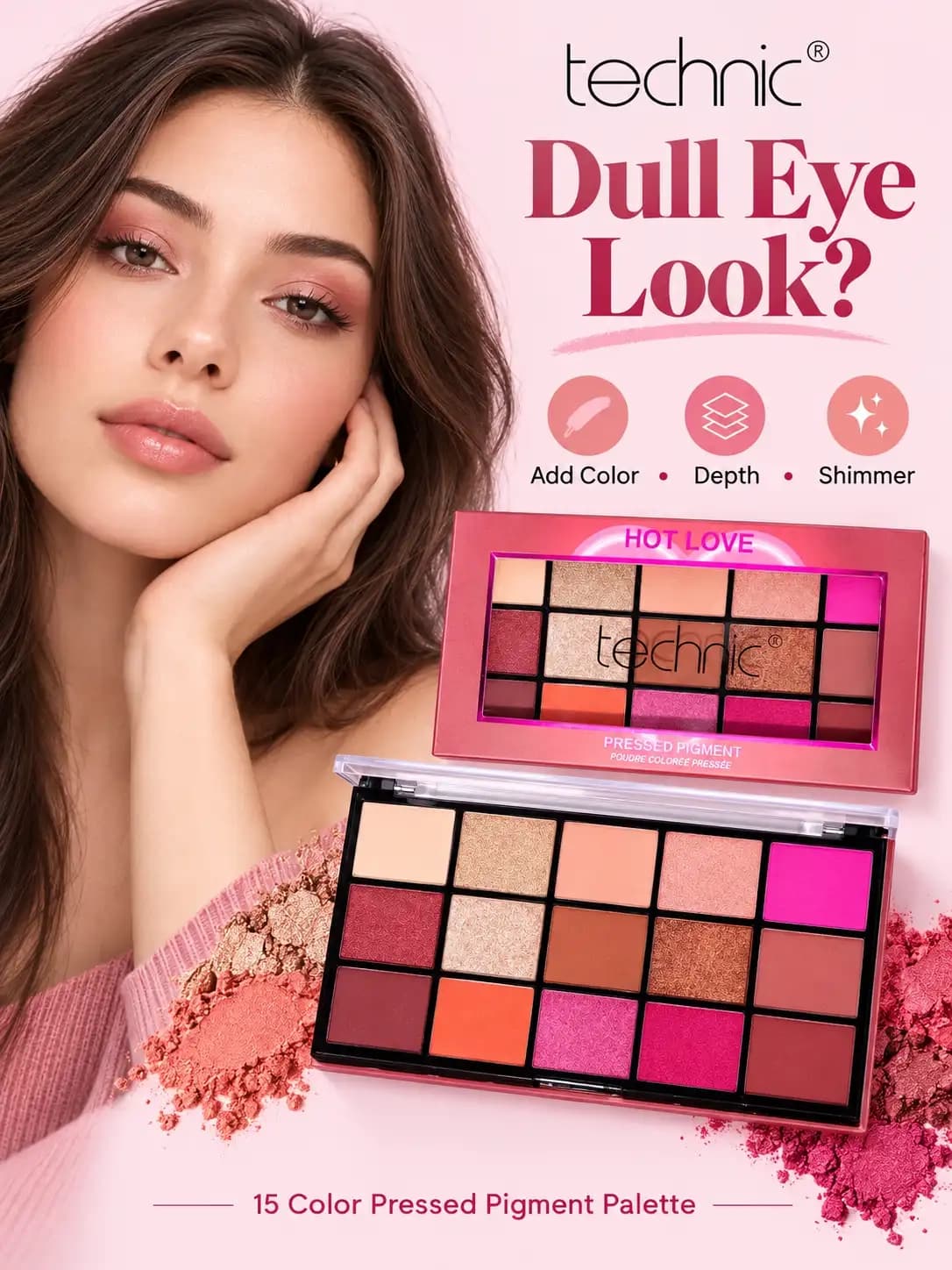 Technic 15 Color Eyeshadow Palette - Hot Love